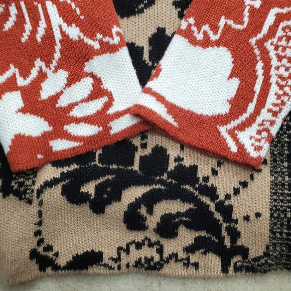 Anthropologie Lola cocoon cardigan sweater contrast print  XS/S black beige rust - Picture 15 of 16